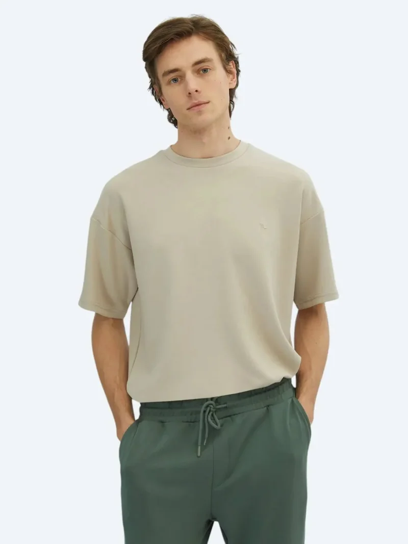 Kip Beige Plain Crew Neck T-Shirt